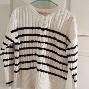 Philosophy White and Black Striped Cable Knit Sweater Look At Messurments